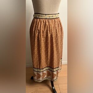 Handmade Patchwork Folk MIDI Wrap Skirt with Floral Pattern Small/Medium